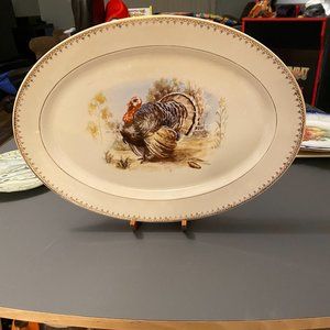 Vintage Turkey Platter 22K Gold Trimmed By Translucent 16" X 12"